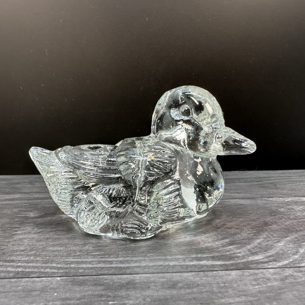 Vintage Clear Glass Duck, Mini Taper Candle Holder, Single, 2.25" Tall